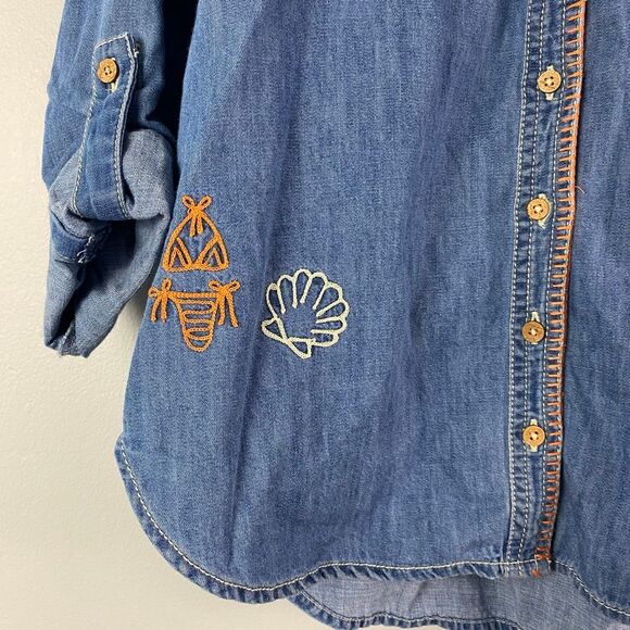 Anthropologie Pilcro Embroidered Icon Long Sleeve Denim top - Picture 6 of 11